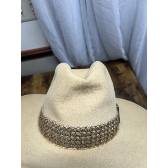 VTG Stetson 4X Western Cowboy Hat Tan Fur Felt Rancher Style USA Braided Buckle - Picture 6 of 16